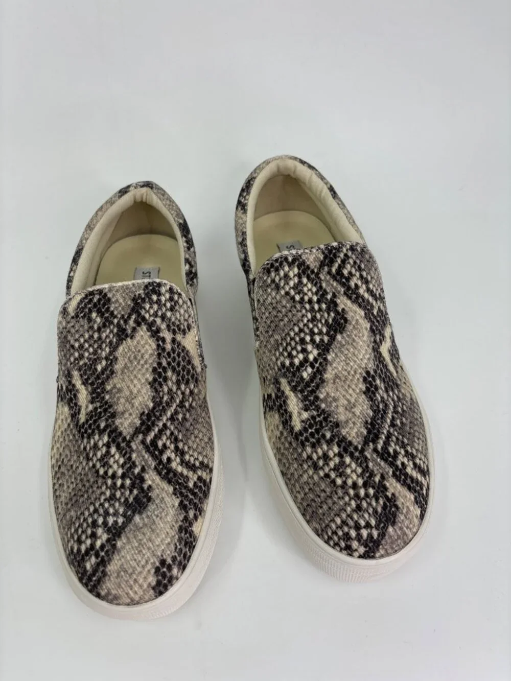 Steve Madden Gills Natural Textile Snake Slip-On Sneakers 9.5 M Taupe Gray